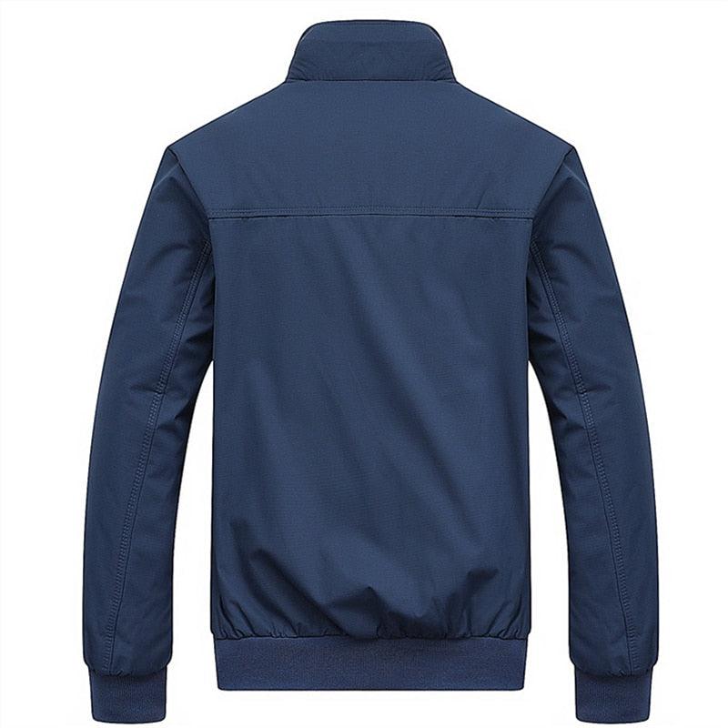 Stevvex navy blue lightweight windbreaker jacket back view, men's casual coat on Tampa Home & Garden Store