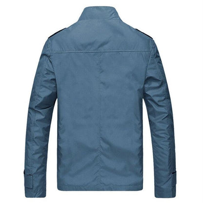 Blue lightweight windbreaker jacket for men, casual solid coat with slim fit back view on Tampa Home & Garden Store