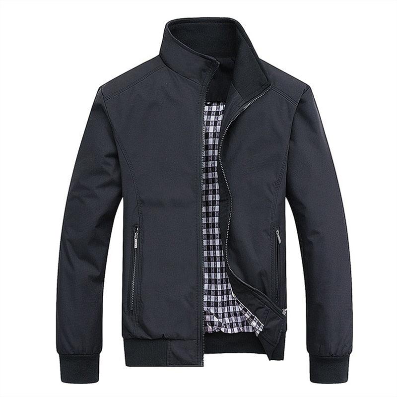 Stevvex men's blue lightweight windbreaker jacket with zip pockets and plaid inner lining on Tampa Home & Garden Store