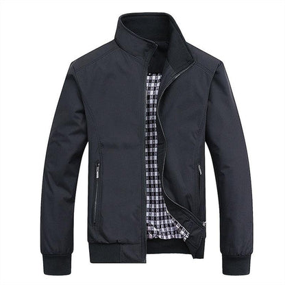 Stevvex men's blue lightweight windbreaker jacket with zip pockets and plaid inner lining on Tampa Home & Garden Store