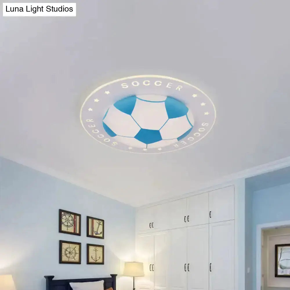 Blue and White Football Kids Led Flush Mount Lamp