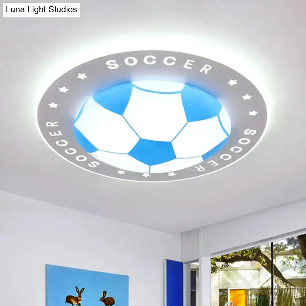 Blue and White Football Kids Led Flush Mount Lamp