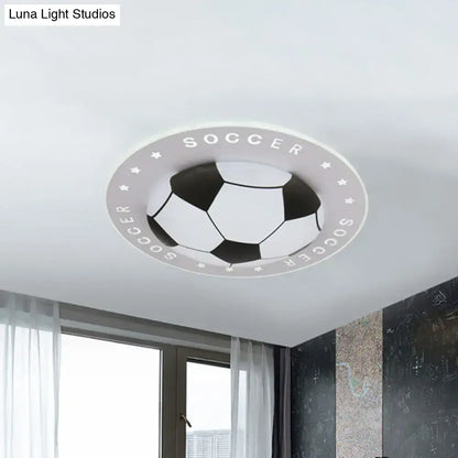 Black football ceiling light flush mount with soccer ball centerpiece and gray ring on Tampa Home & Garden Store