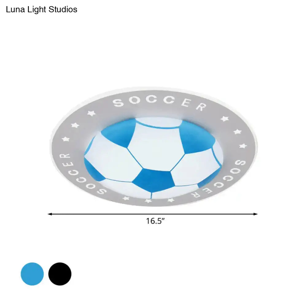 Black Football Ceiling Light flush mount by Decorbites with blue soccer ball motif, 16.5in on Tampa Home & Garden Store