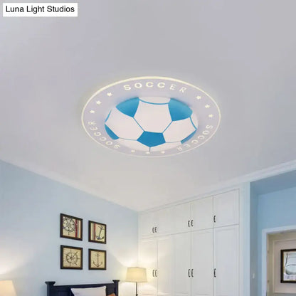 Black Football Ceiling Light round flush-mount with blue soccer ball motif by Decorbites on Tampa Home & Garden Store