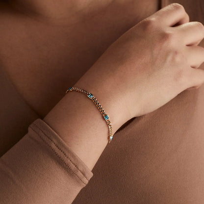 December Blue Zircon Curb Chain Bracelet