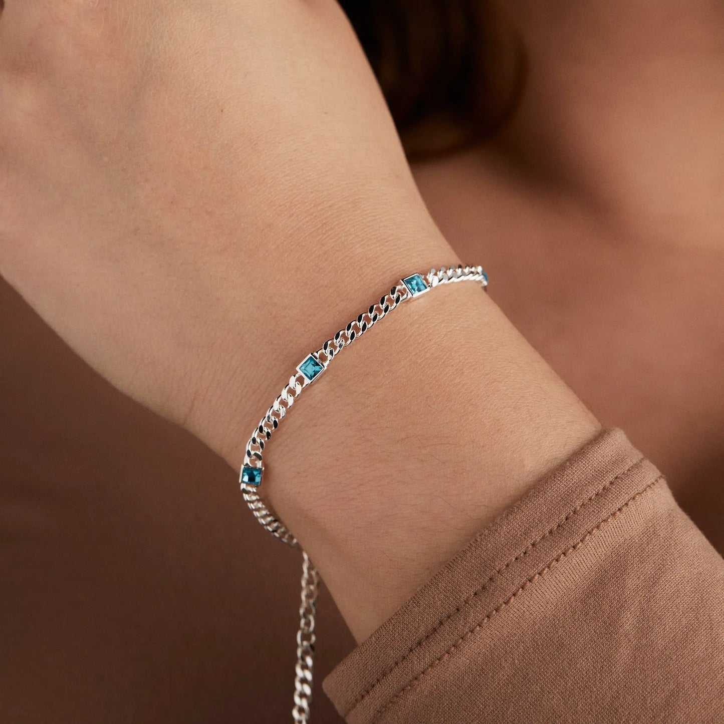 December Blue Zircon Curb Chain Bracelet