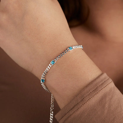 December Blue Zircon Curb Chain Bracelet