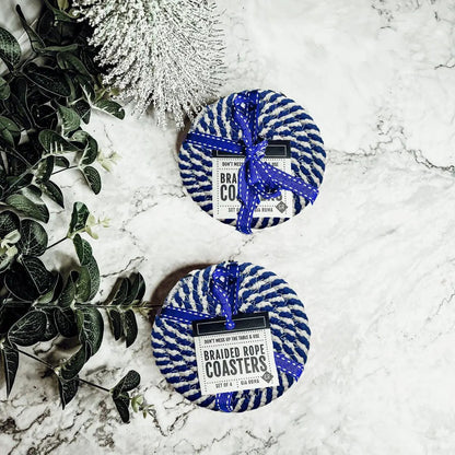 Blue and White Braided Rope Coasters Set of 4