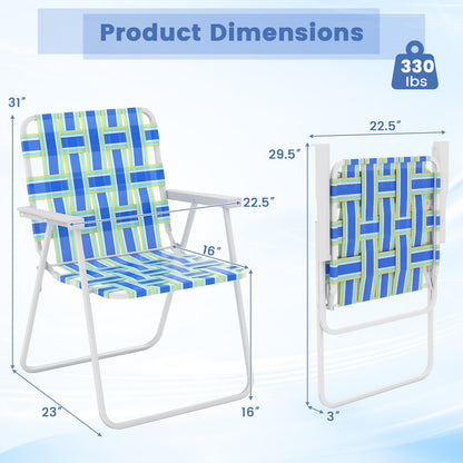GemGear 4-piece folding beach chair set with blue-green striped webbing on white frames on Tampa Home & Garden Store