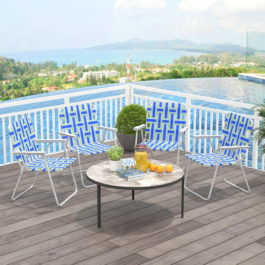 4 Pieces Folding Beach Chair Camping Lawn Webbing Chair-Blue - Tampa Home & Garden Store