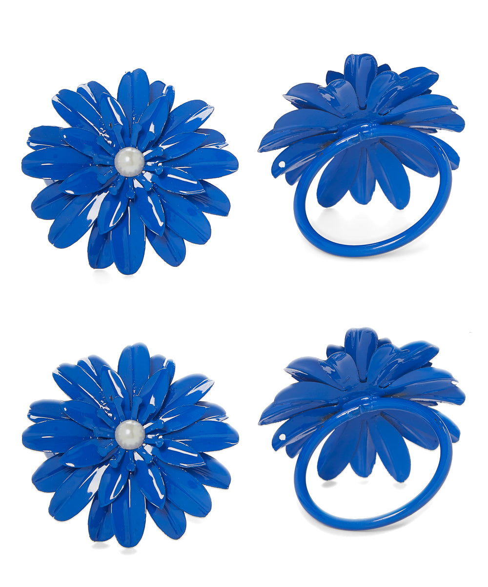 Vibhsa blue floral napkin rings set of 4 with pearl centers on Tampa Home & Garden Store