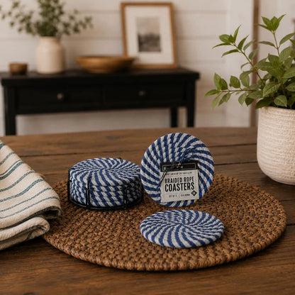 Blue and White Braided Rope Coasters Set of 4