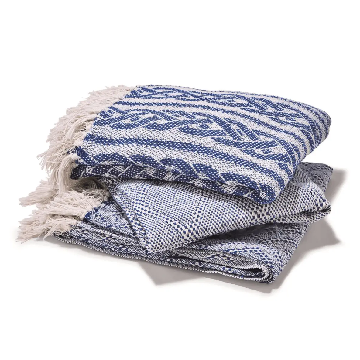 Blue Diamond Throw With Tassels Cotton Blanket