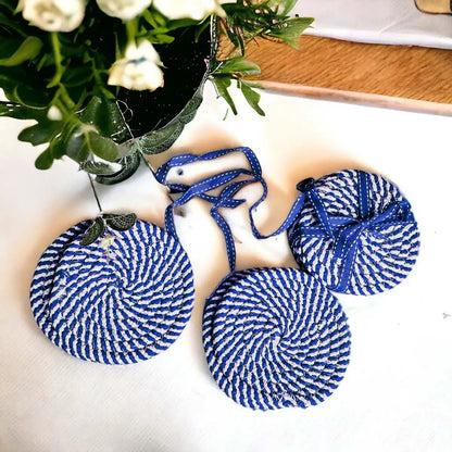 Blue and White Braided Rope Coasters Set of 4