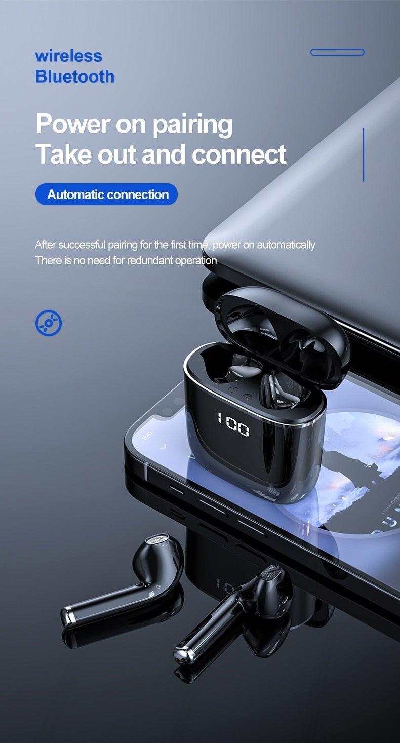 Bluetooth 5.0 in-ear earphones Stevvex with LED charging case black wireless pair on Tampa Home & Garden Store