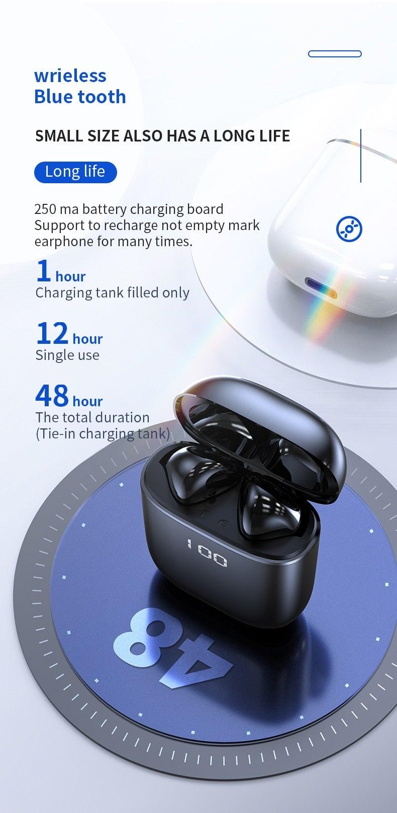 Wireless in-ear headphones Stevvex ST10SFFYE4NMF with black glossy LED-lit charging case on Tampa Home & Garden Store