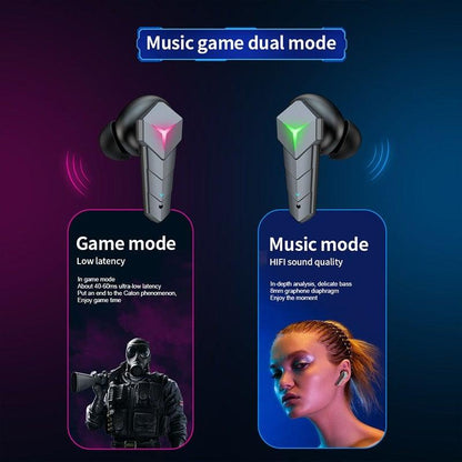 Stevvex Bluetooth 5.0 in-ear gaming earbuds with RGB LED accents, dual game and music modes, charging case pair on Tampa Home & Garden Store