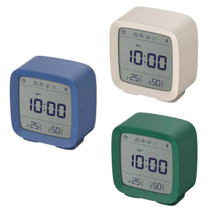 Stevvex Bluetooth alarm clock in blue/green/beige with LCD temp/hum display and dual alarms on Tampa Home & Garden Store