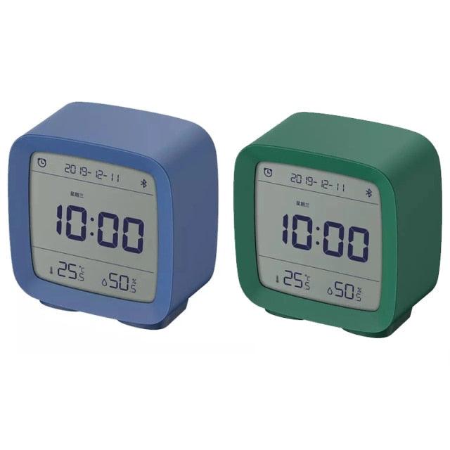 Stevvex alarm clock with LCD temp/humidity display, dual alarms, USB powered blue and green on Tampa Home & Garden Store
