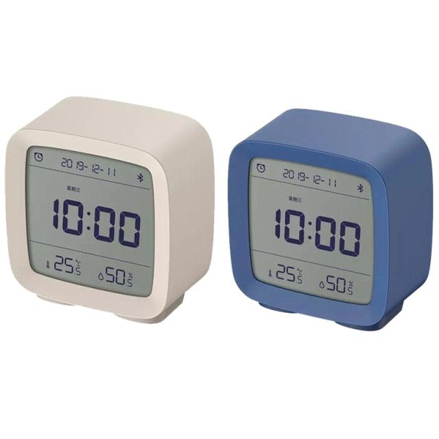 Stevvex Bluetooth alarm clocks pair with LCD temperature humidity display beige and blue on Tampa Home & Garden Store
