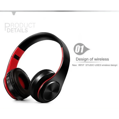 Stevvex over-ear wireless headphones in black and red foldable design with microphone on Tampa Home & Garden Store