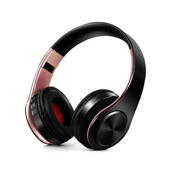 Stevvex Bluetooth Foldable Over-Ear Headphones with mic in rose gold and black on Tampa Home & Garden Store