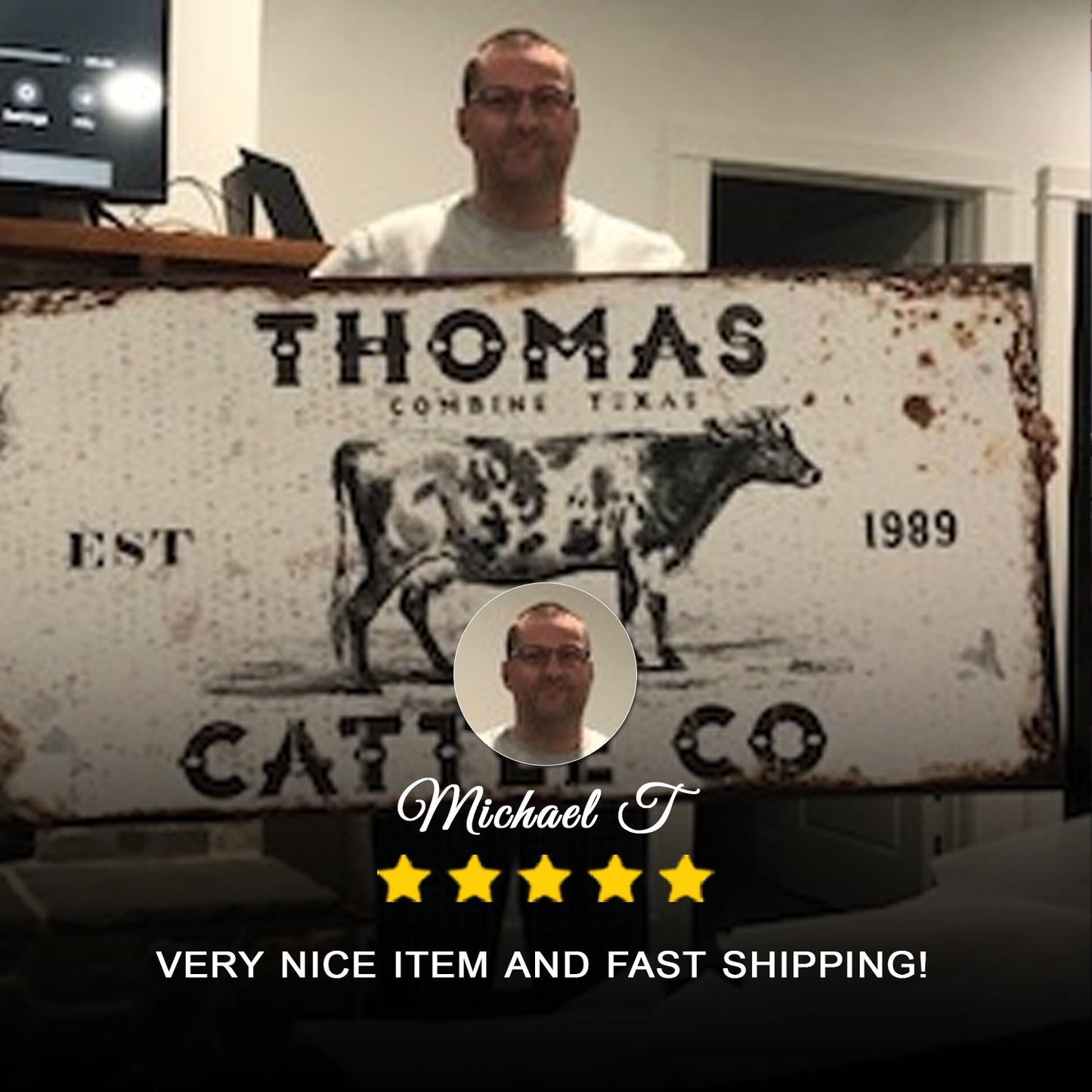 Personalized Cattle Ranch Rustic Sign II canvas with cattle silhouette and rustic look on Tampa Home & Garden Store