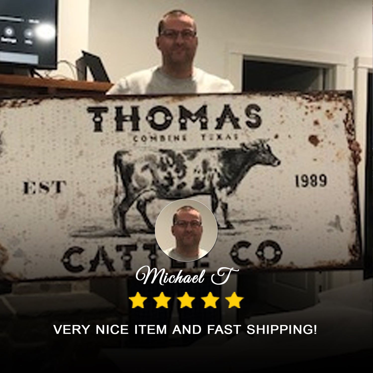 Personalized Cattle Ranch Rustic Sign II canvas with cattle silhouette and rustic look on Tampa Home & Garden Store