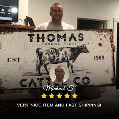 Personalized Cattle Ranch Rustic Sign II canvas with cattle silhouette and rustic look on Tampa Home & Garden Store