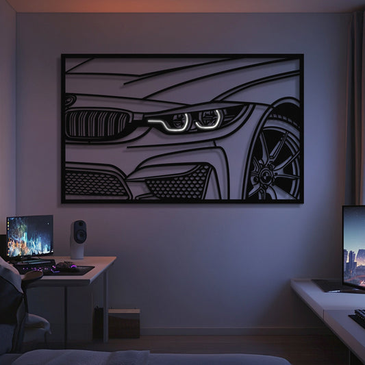 F82 M4 Apex Vista Frontal Arte de Pared de Metal con Marco de Neón - MT1478