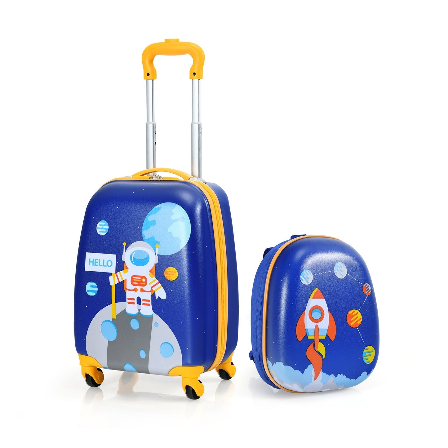 GemGear 2-piece kids luggage set: blue suitcase and backpack with space astronaut graphics on Tampa Home & Garden Store