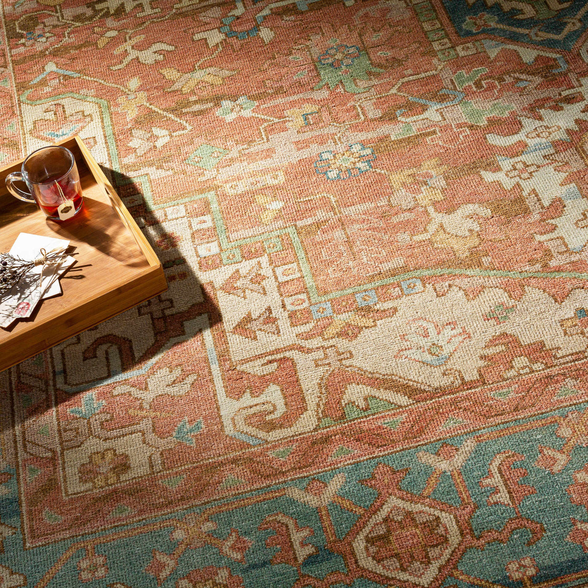 Bangonay Area Rug by Boutique Rugs, pink teal vintage geometric pattern on Tampa Home & Garden Store