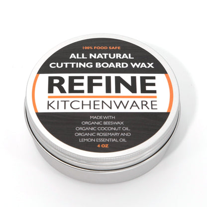 Cutting board oil & wax by Refine Kitchenware in a round tin, all natural beeswax formula on Tampa Home & Garden Store