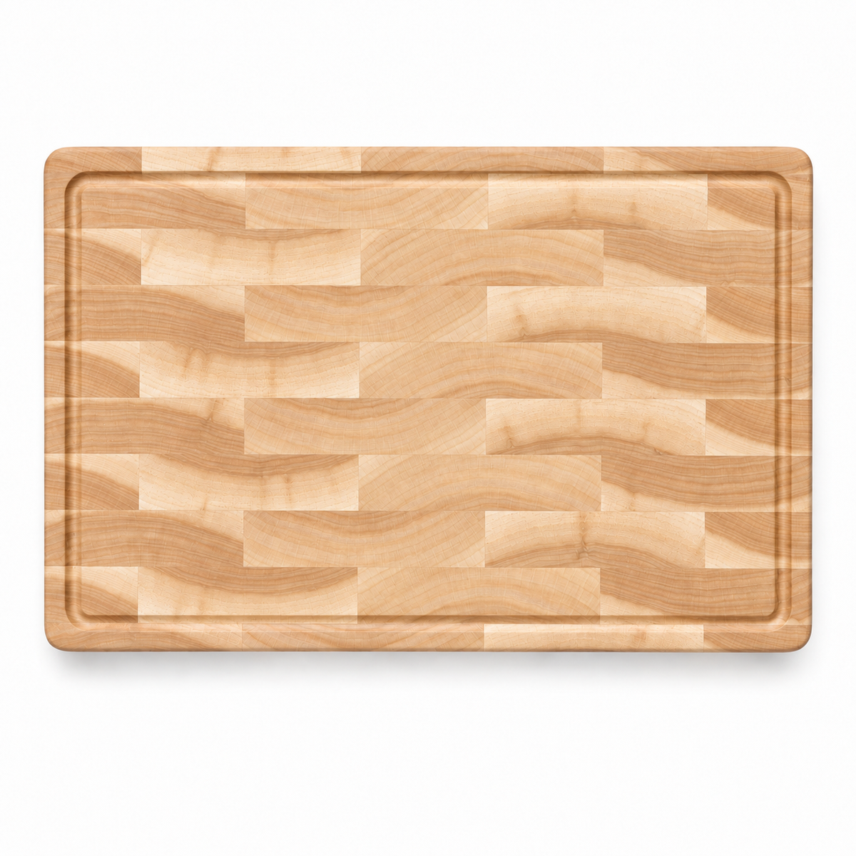 End grain cutting board 18x12 in with light wood patchwork pattern on Tampa Home & Garden Store