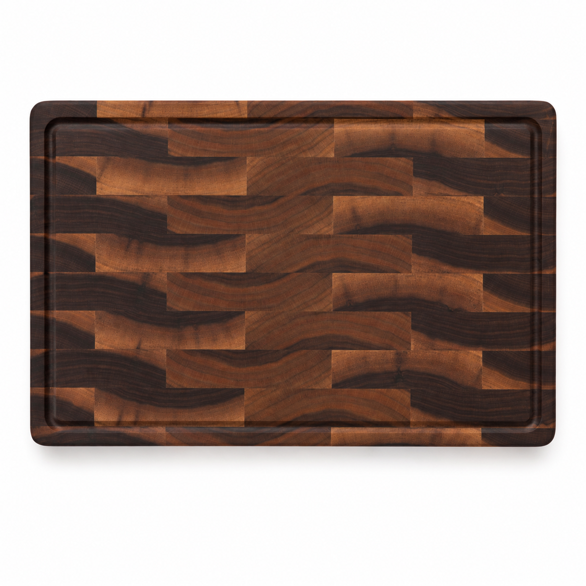 End grain cutting board 18x12 in, mosaic dark and light wood blocks, Refine Kitchenware on Tampa Home & Garden Store