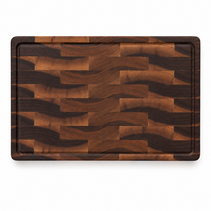 End grain cutting board 18x12 in, mosaic dark and light wood blocks, Refine Kitchenware on Tampa Home & Garden Store