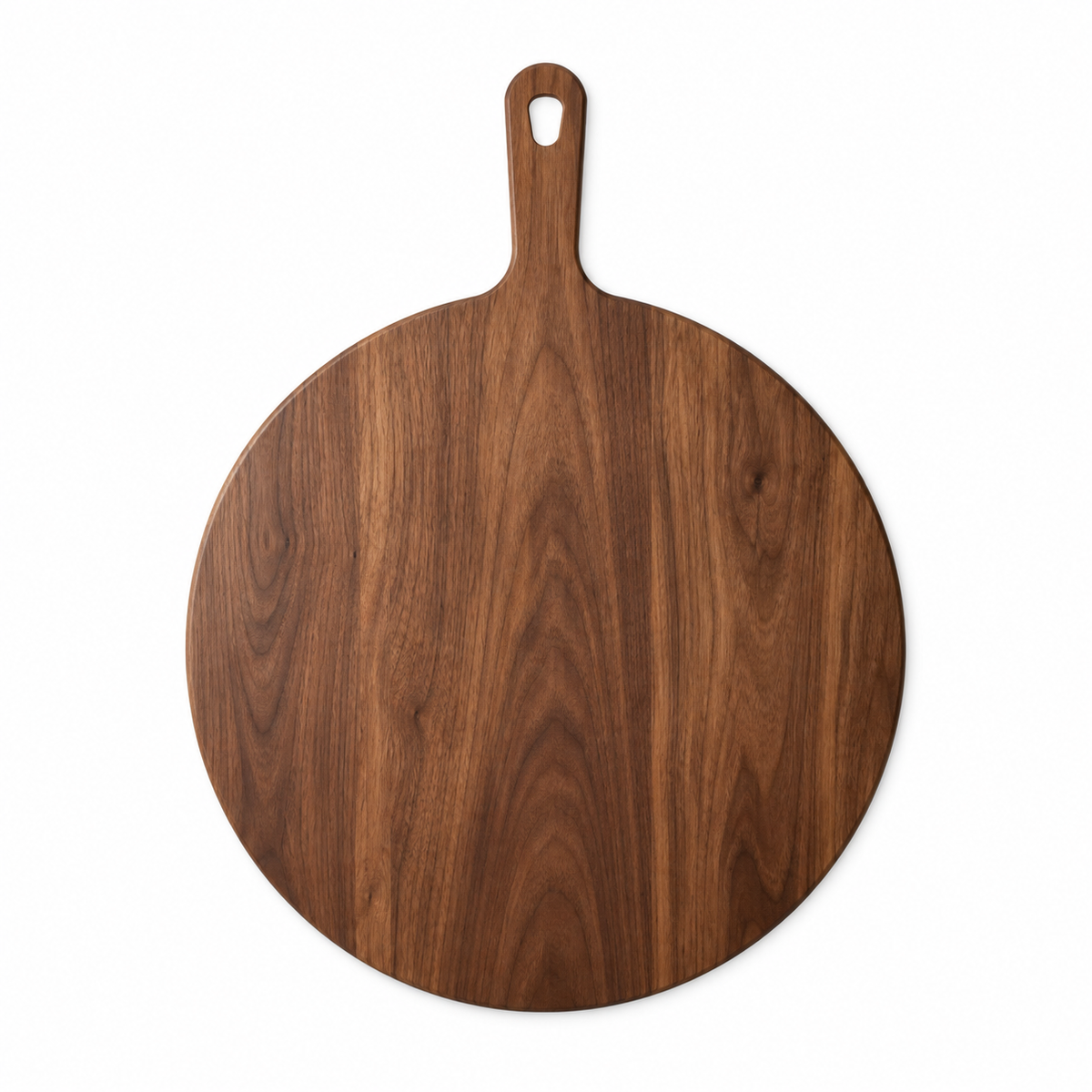 Round wooden pizza paddle, walnut finish, Refine Kitchenware pizza tool cutting board on Tampa Home & Garden Store