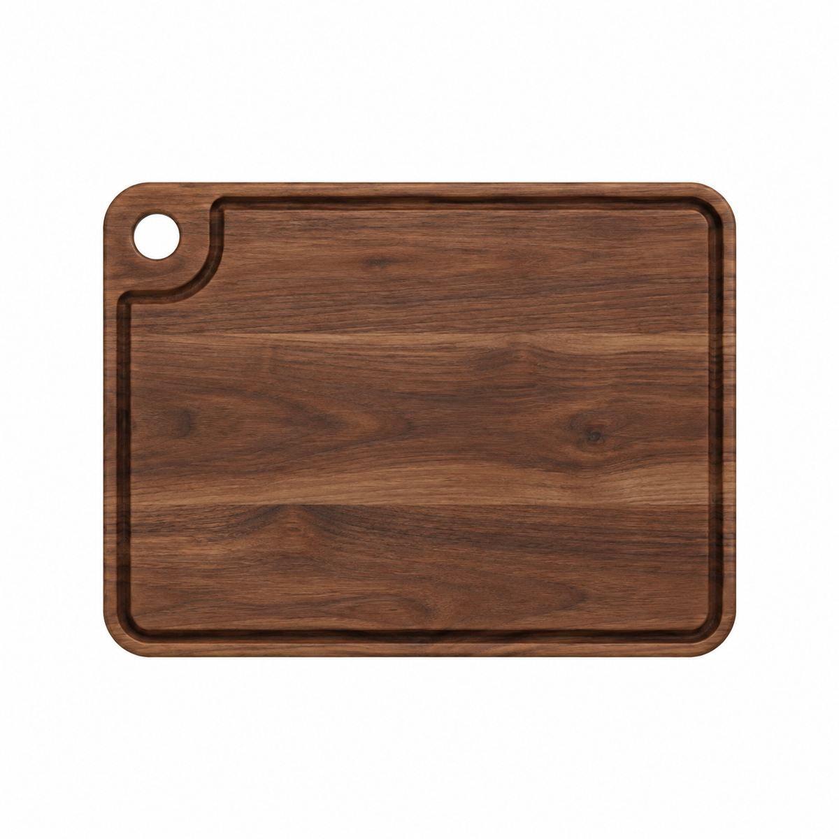 Thumb-hole cutting board by Refine Kitchenware in walnut wood with rounded corners on Tampa Home & Garden Store