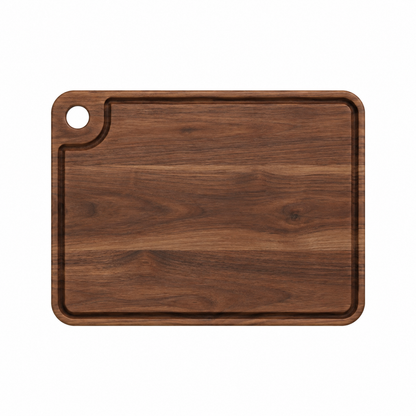 Thumb-hole cutting board by Refine Kitchenware in walnut wood with rounded corners on Tampa Home & Garden Store