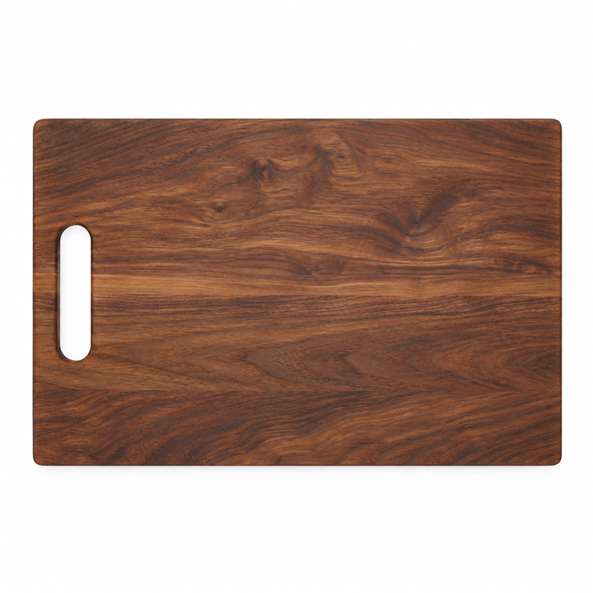 Single Handle Wood Cutting Board in walnut finish with left cutout handle on Tampa Home & Garden Store