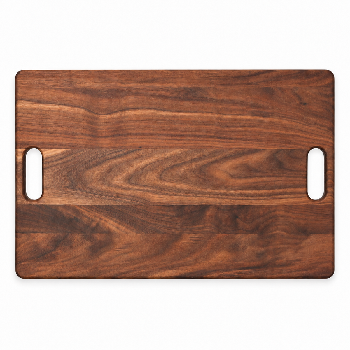 Refine Kitchenware 18x12 cutting board, two-tone wood with center stripe and oval handles on Tampa Home & Garden Store