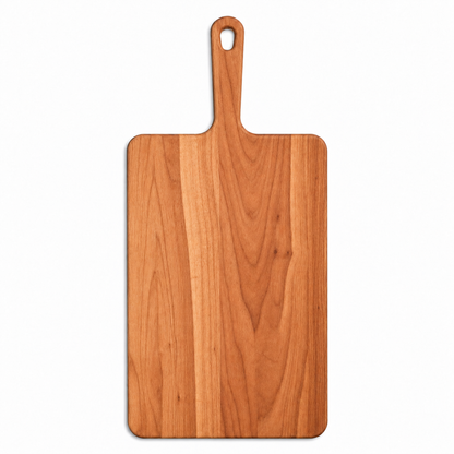 Wide Paddle Board serving cutting board in warm wood with top handle by Refine Kitchenware on Tampa Home & Garden Store