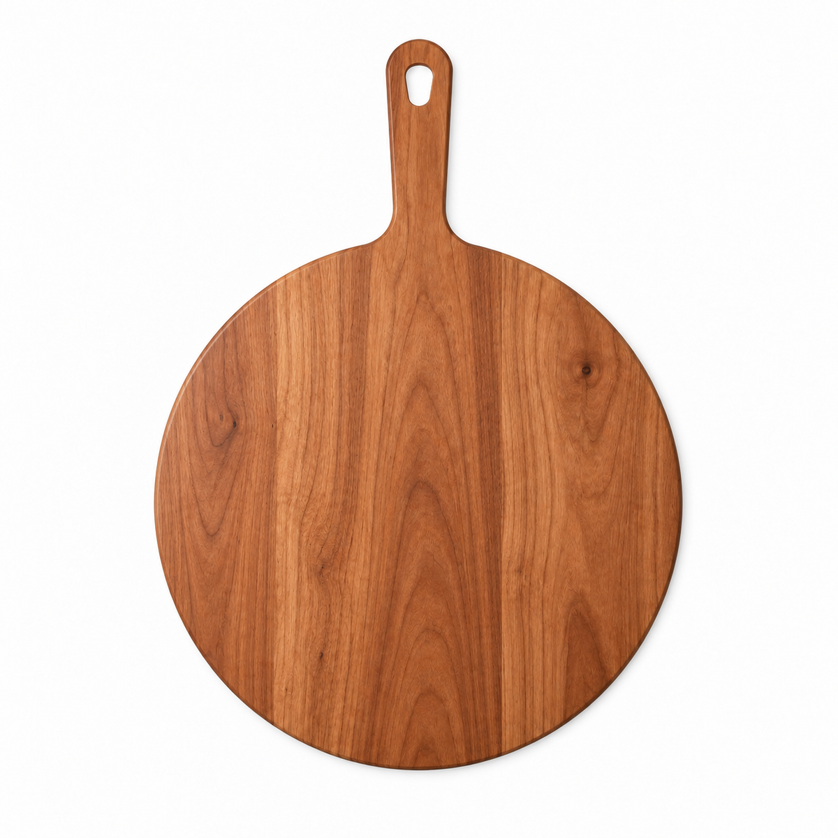 Round wooden pizza paddle with smooth grain and a long handle for sliding pizzas on Tampa Home & Garden Store