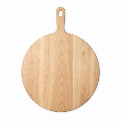Round pizza paddle wooden cutting board by Refine Kitchenware natural wood finish on Tampa Home & Garden Store