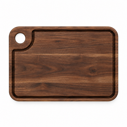Thumb-hole cutting board by Refine Kitchenware in dark walnut wood with rounded edges on Tampa Home & Garden Store