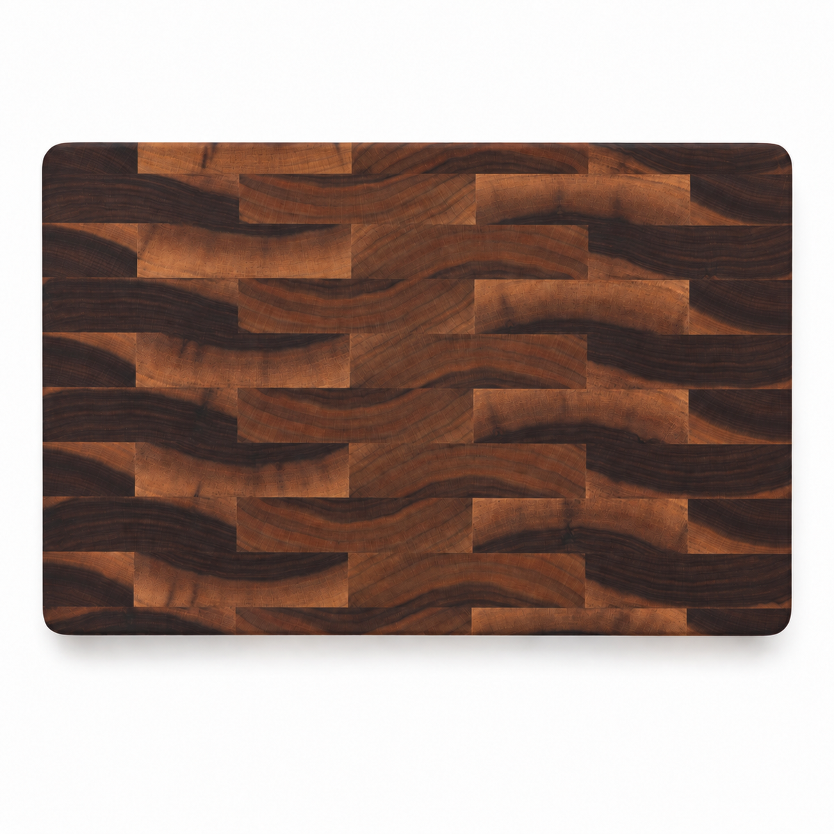 18x12 end grain cutting board by Refine Kitchenware with dark and warm wood block pattern on Tampa Home & Garden Store
