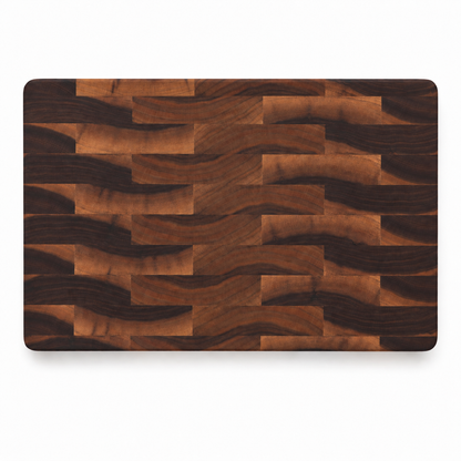 18x12 end grain cutting board by Refine Kitchenware with dark and warm wood block pattern on Tampa Home & Garden Store