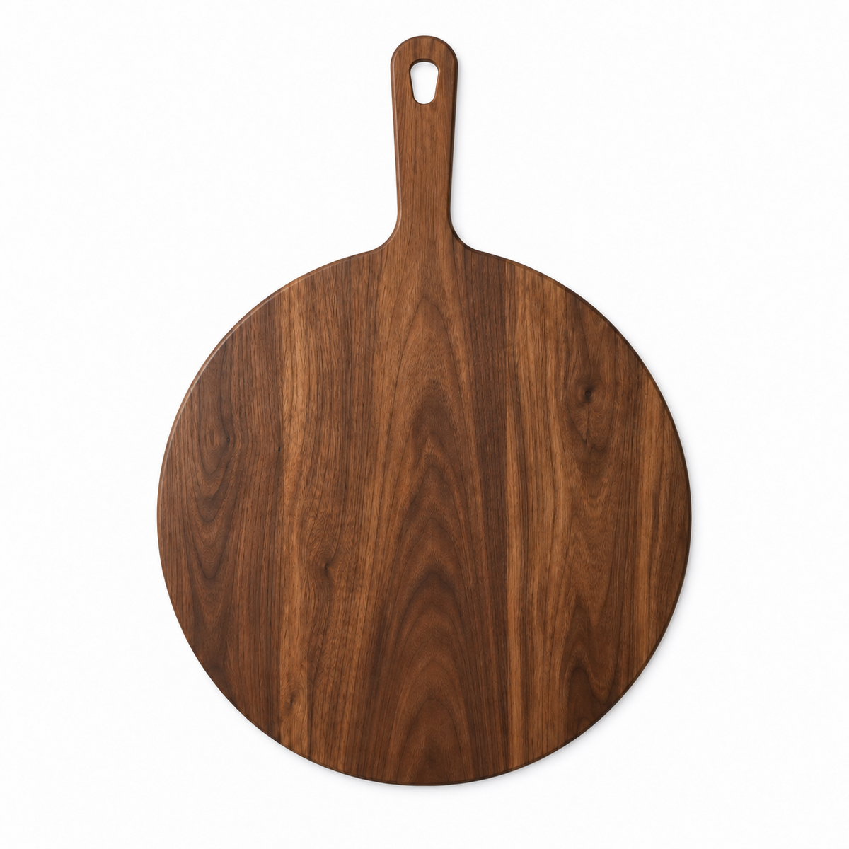 Round pizza paddle Refine Kitchenware, dark walnut wood with long handle and hole in the handle on Tampa Home & Garden Store