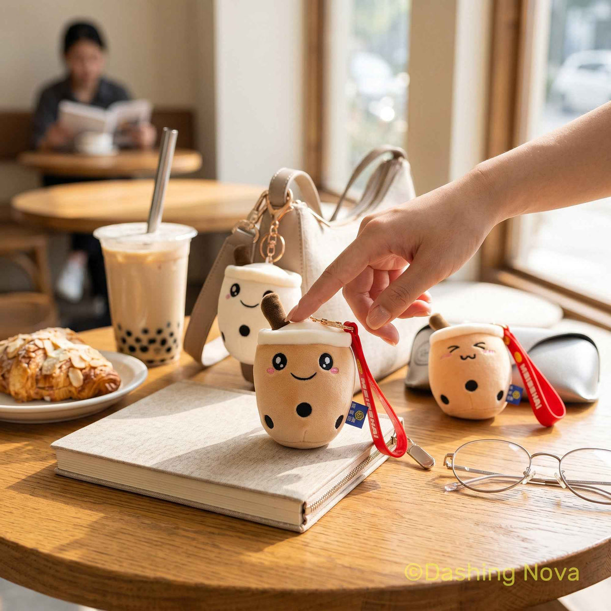 Shaketea boba keychains 3-pack fabric bag charms with cute smiling faces on Tampa Home & Garden Store